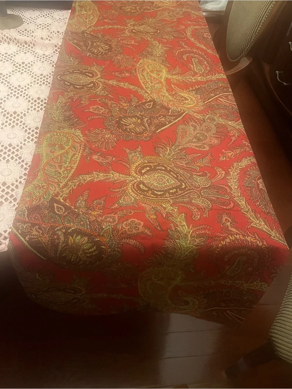 Pottery Barn Red Paisley Accent table Runner with Gold Trim